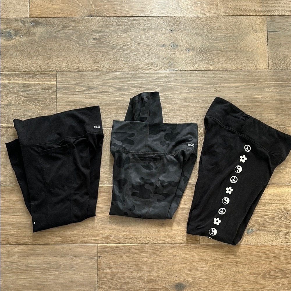 Girls 10-12 Leggings Bundle of 3 - Black and Gray Kids Leggings Set